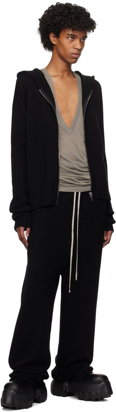 Sweatshirt Rick Owens Rick Owens Hollywood Zipped Knit Hoodie Svart | RU01E5666 KLWS, 3