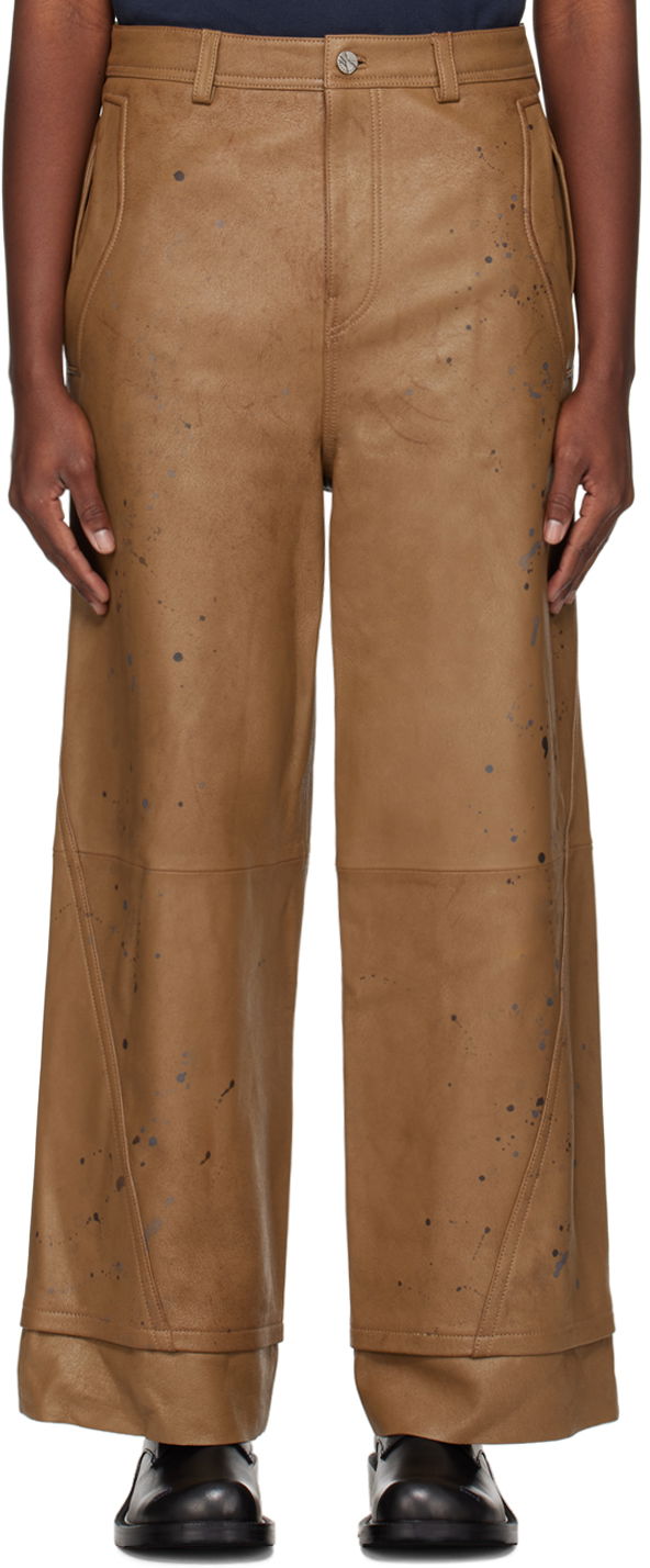 Byxor ADER ERROR Paint Splatter Leather Wide-Leg Pants Brun | BN01SSBT0103BR