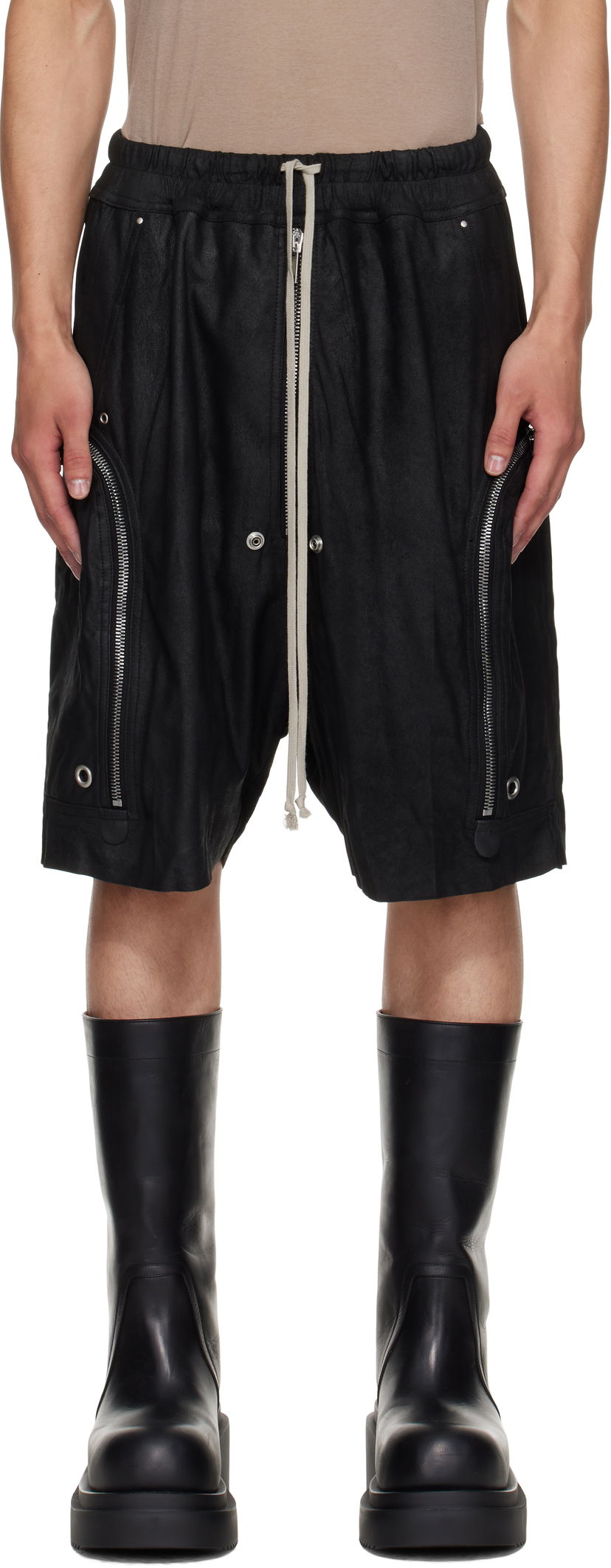 Shorts Rick Owens Rick Owens Bauhaus Bela Leather Shorts Svart | RU02E1392 LBA