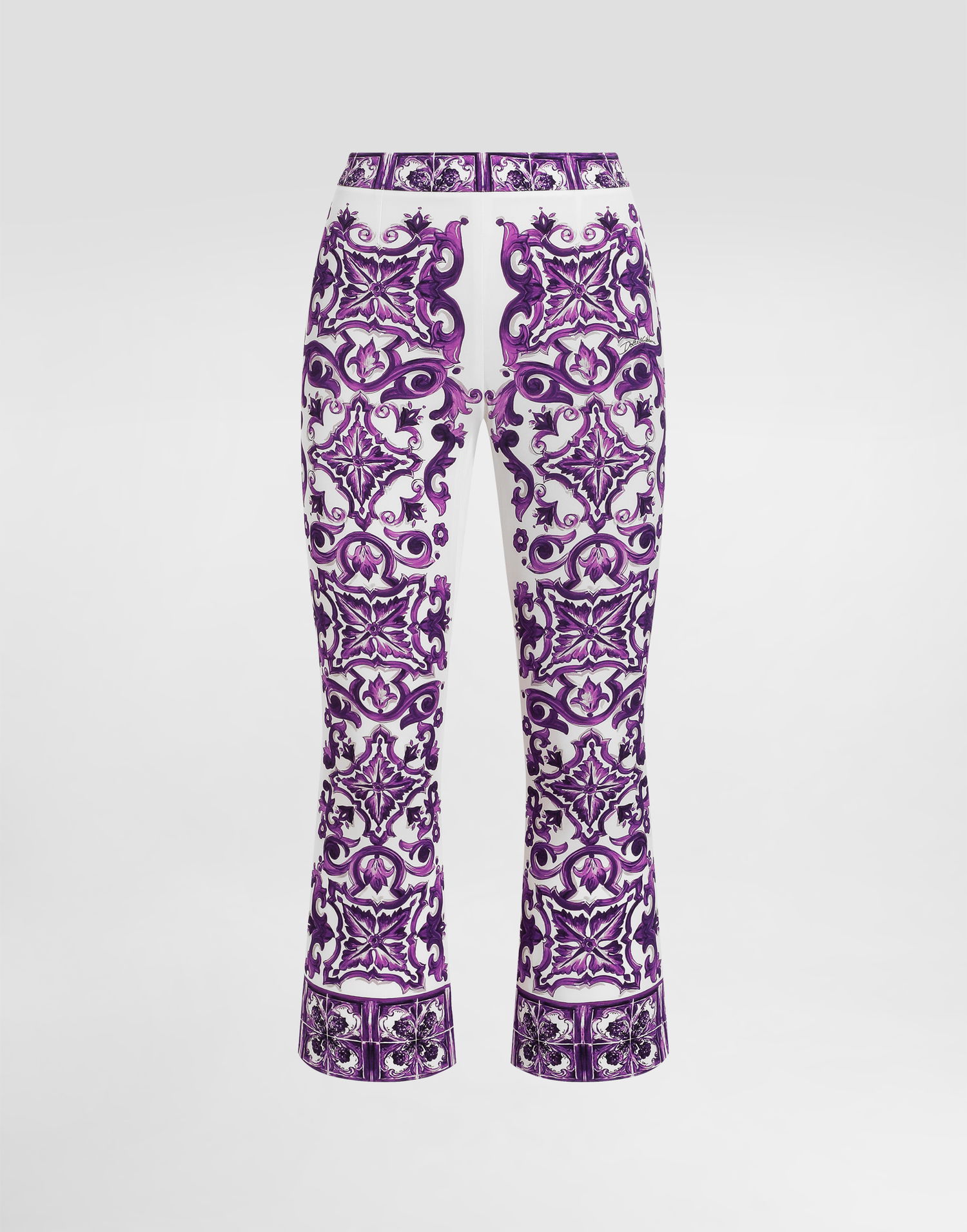Byxor Dolce & Gabbana Dolce & Gabbana Majolica Print Silk Flare Trousers Purpur | FTAG7THPABPIP3TN, 0