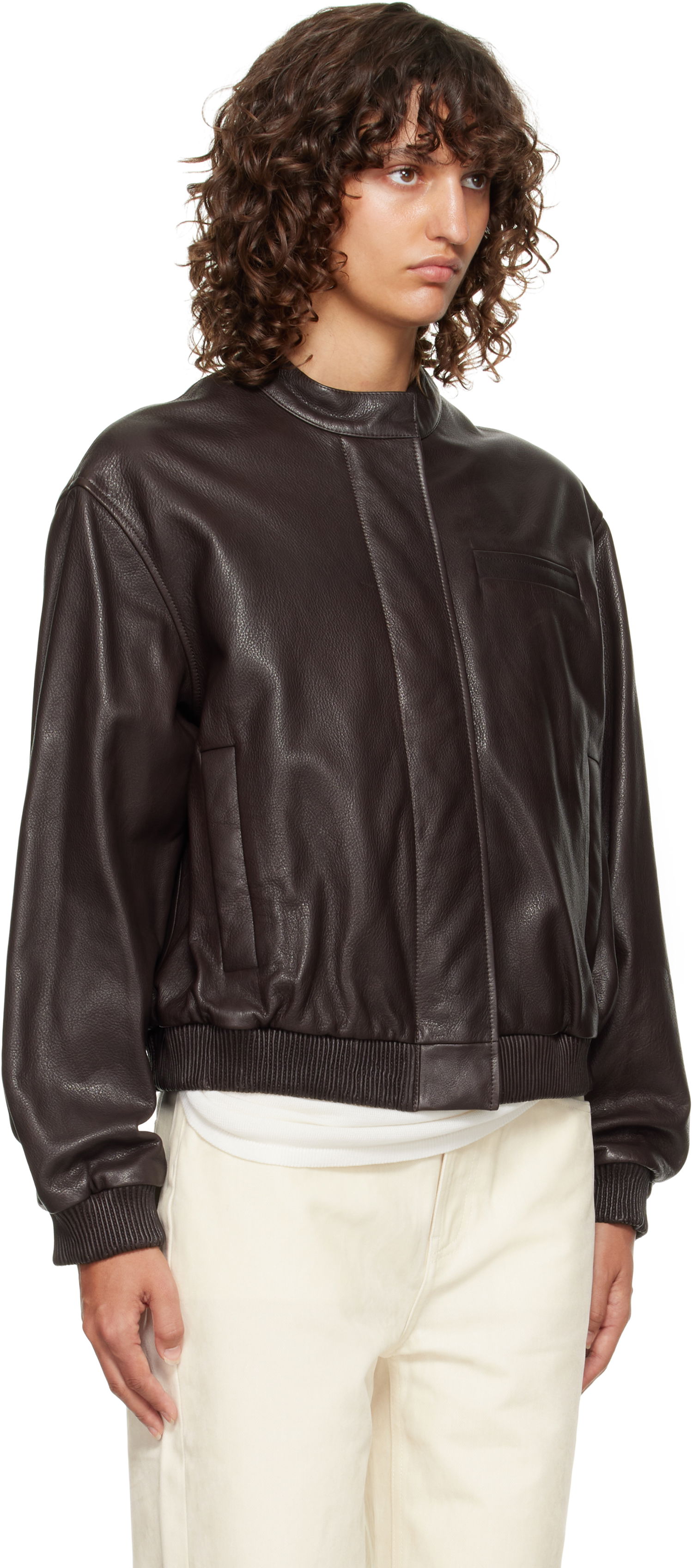 Bomberjacka Loulou de Saison Loulou de Saison Marlow Leather Bomber Jacket Brun | MARLOW, 1