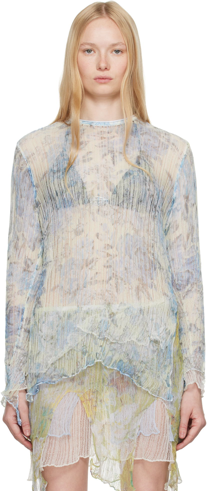 Klä Diesel Diesel K-Aasmos-A Sheer Layered Long Sleeve Top Blå | A18017 0AFBT