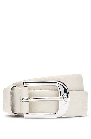 Bälten BOSS BOSS Grained-Leather Belt with Logo Buckle Vit | 50480651