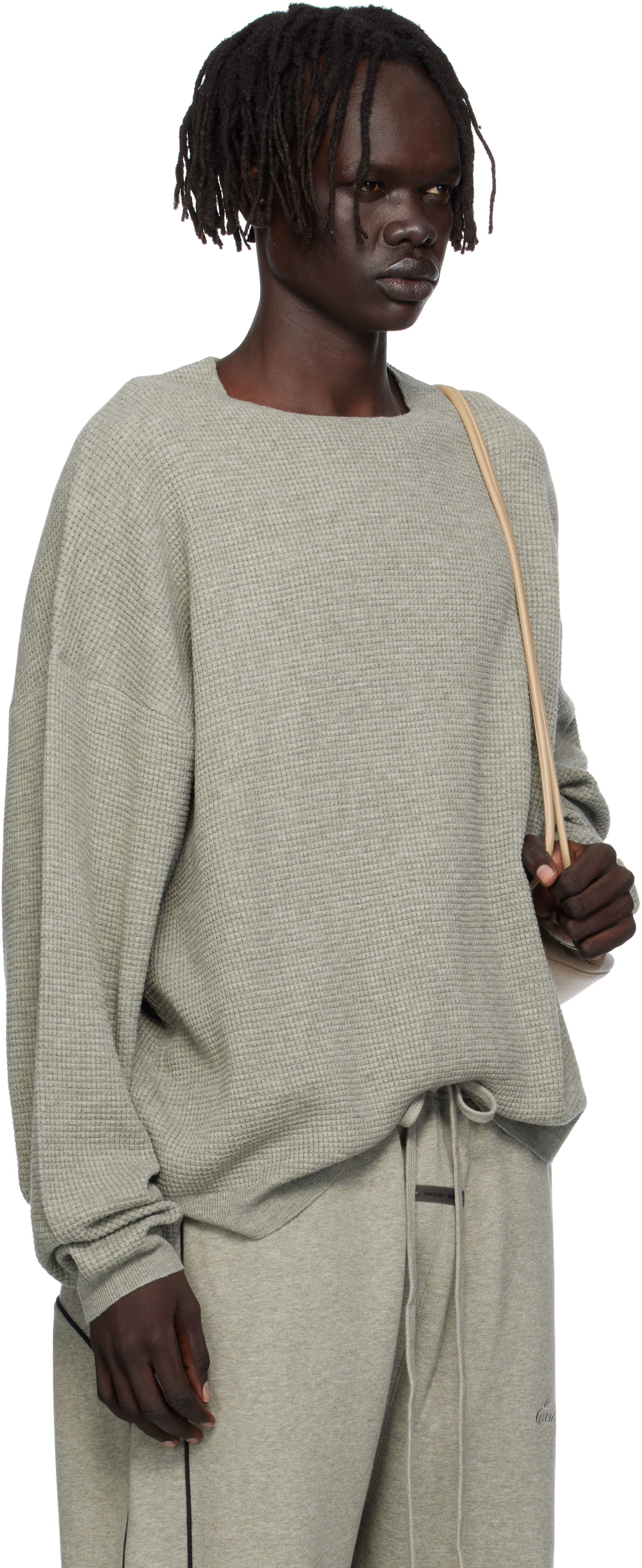 Sweatshirt Fear of God Fear of God ESSENTIALS Waffle Long Sleeve Crewneck Sweatshirt Grå | 192SP256165F, 1