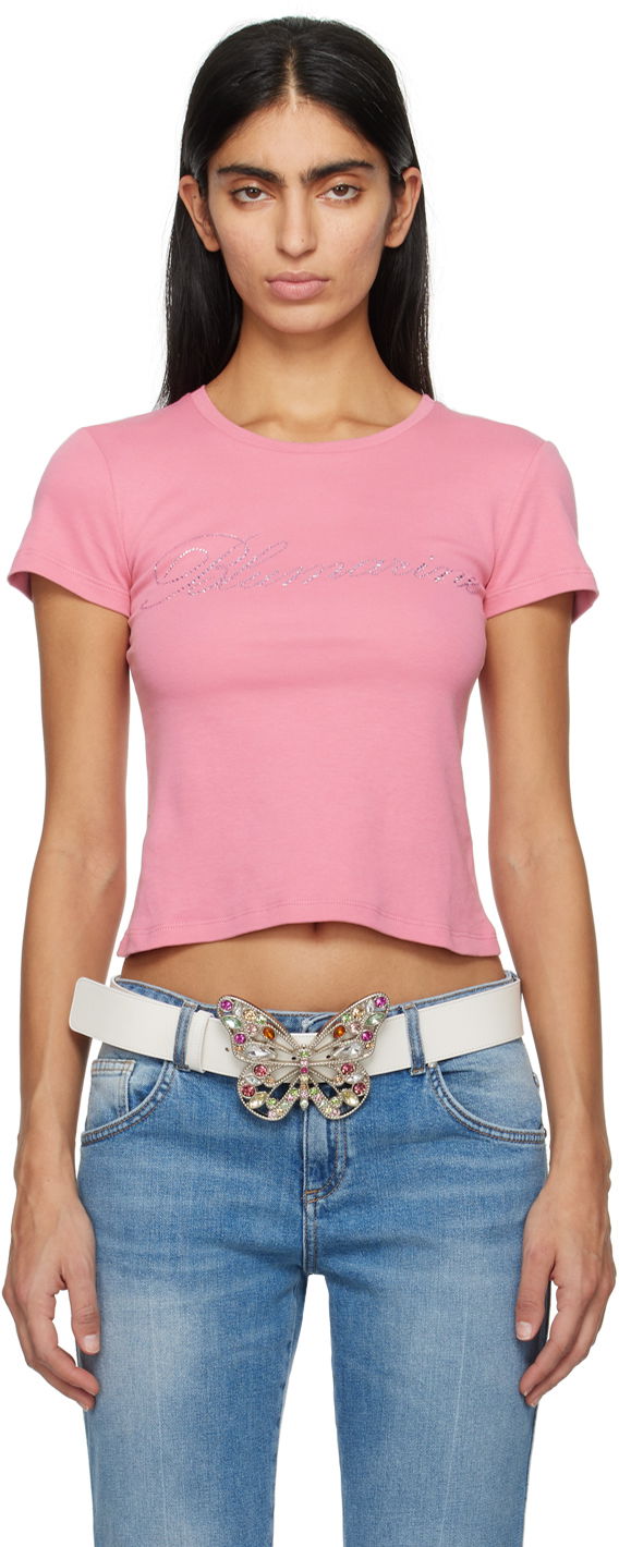T-shirt Blumarine Crystal-Cut Cropped T-Shirt Rosa | P422T054A, 0