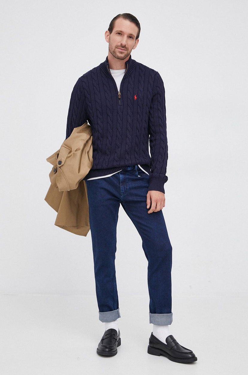 Sweater Polo by Ralph Lauren Ralph Lauren Cable-Knit Quarter-Zip Sweater Mörkblå | 710810841001