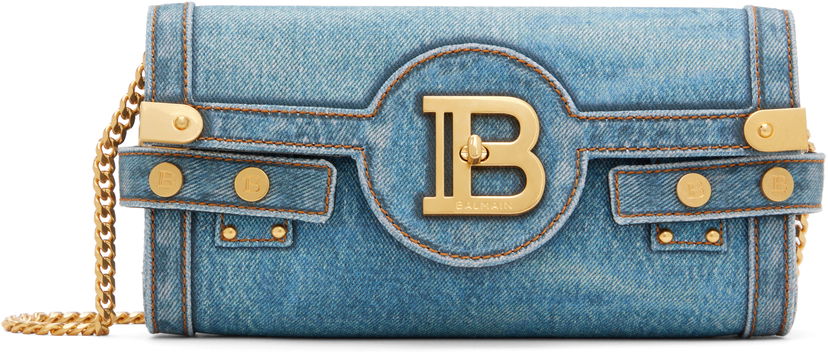 Axelväska Balmain Denim Crossbody Pouch Bag Blå | EN1LE596TDEN