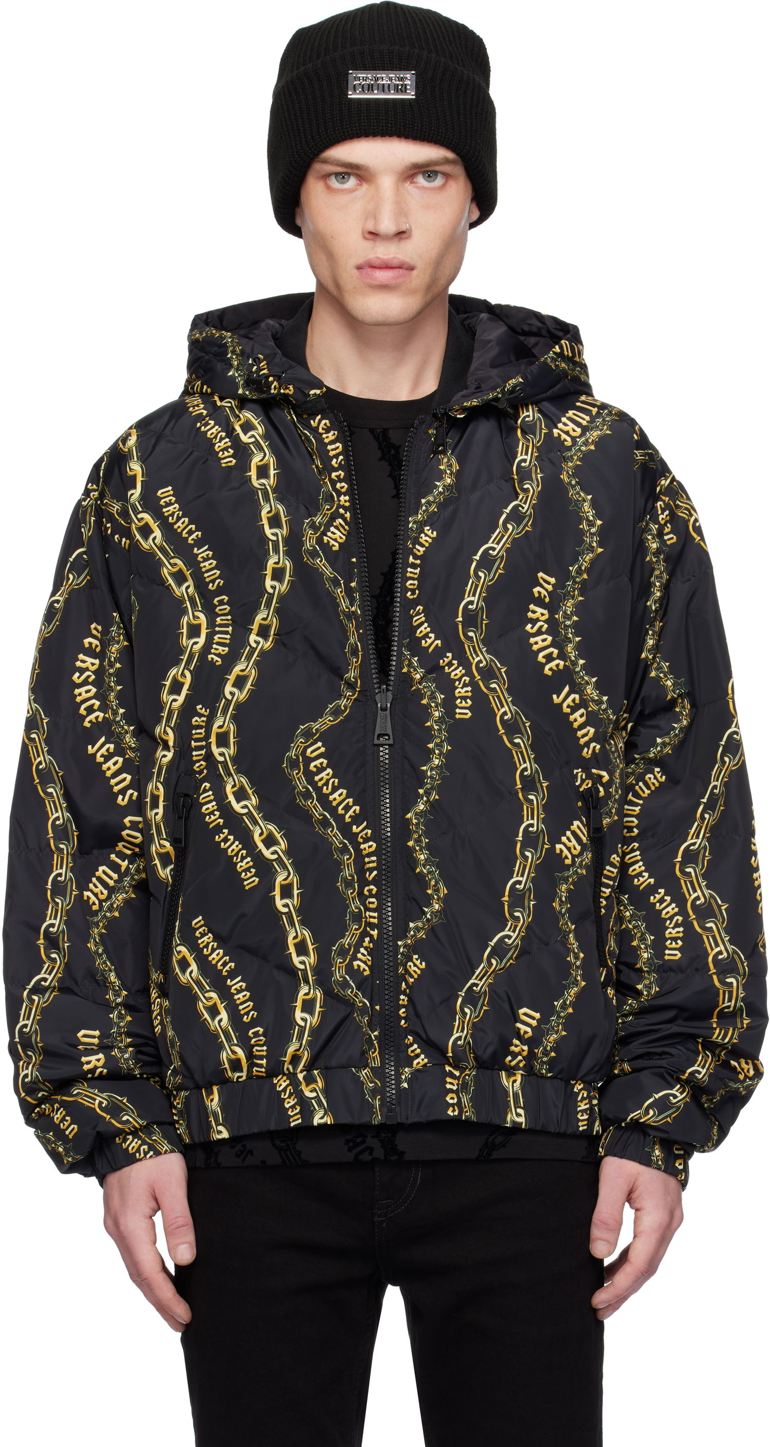Pufferjacka Versace Chain Couture Reversible Puffer Jacket Svart | E77GAUD17_ECQD56, 0