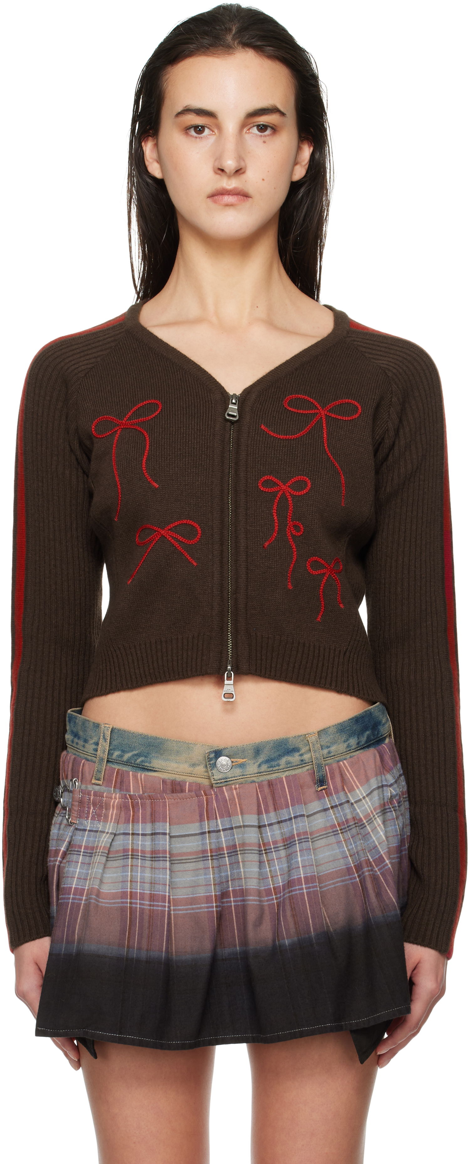 Sweater Andersson Bell Knit Cardigan With Ribbon Embroidery Brun | atb1197w, 0