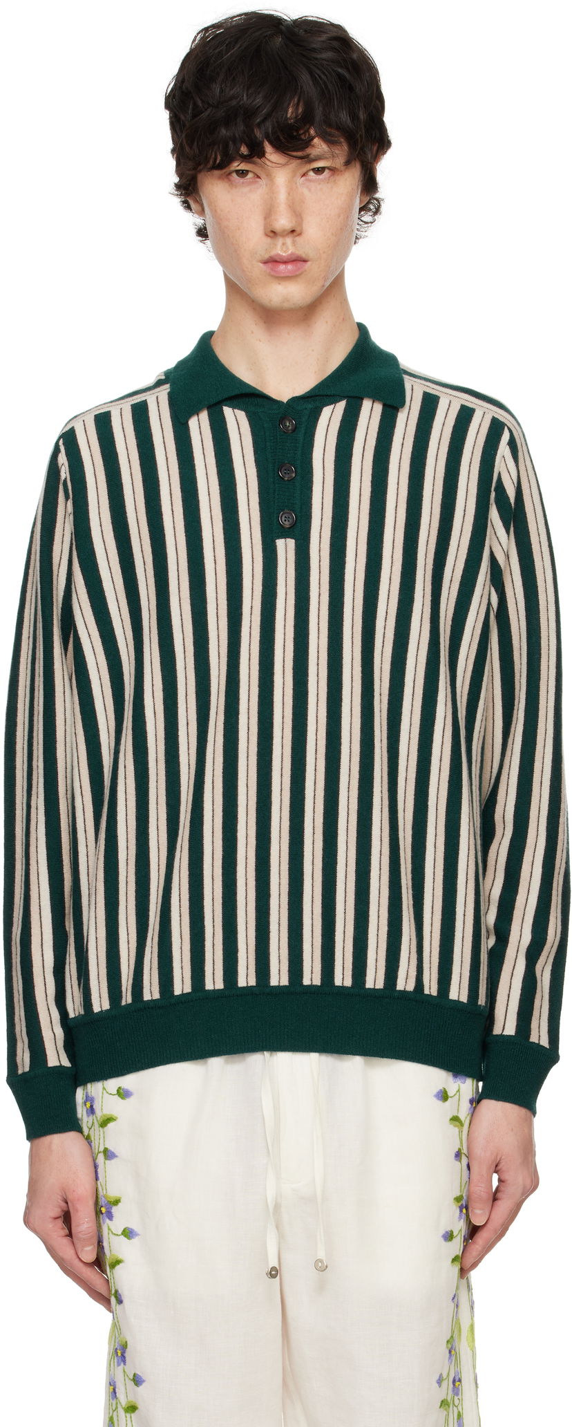 Sweater Bode Bode Hogan Stripe Polo Grön | MRF24KT006