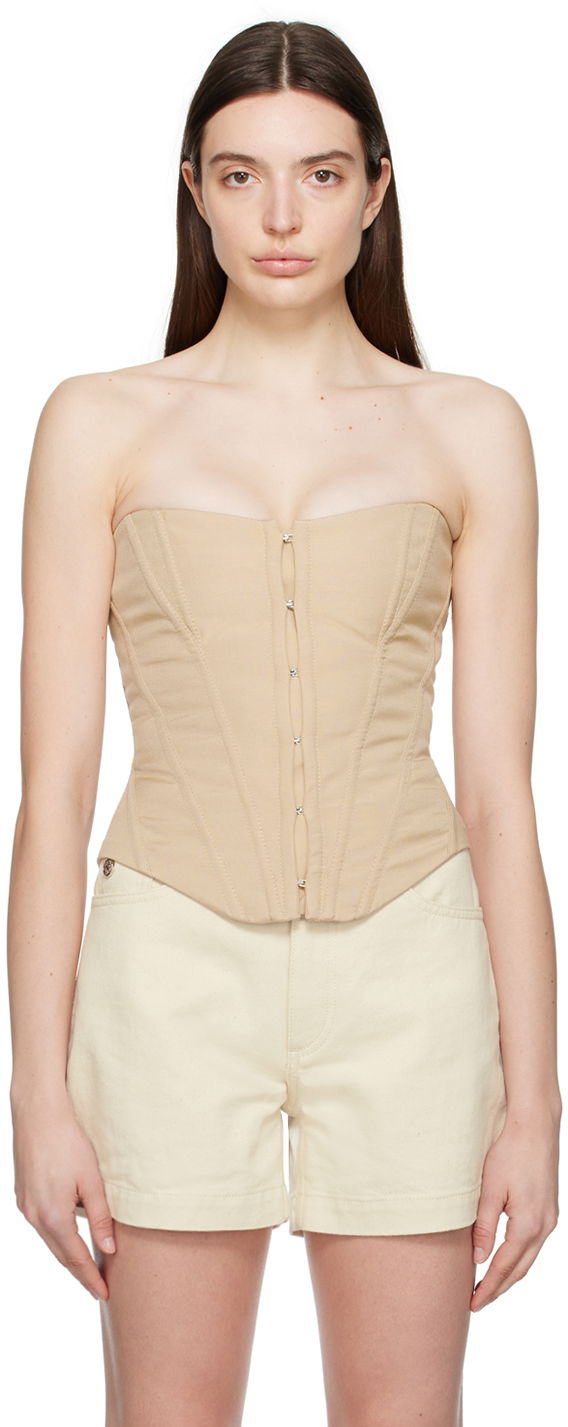 Behå Stella McCartney Stella McCartney Lace-Up Corset Top Beige | 6T01683DU701