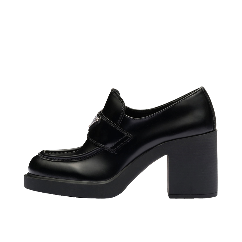 Sneakers och skor Prada Chocolate High-Heeled Brushed Leather 85mm Loafers Svart | 1D246M_055_F0002_F_085