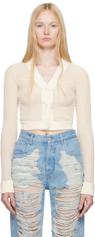 Sweater Maison Margiela MM6 Maison Margiela Elastic Jersey Mesh Long Sleeve Cardigan Beige | S62NH0041 S24423, 0