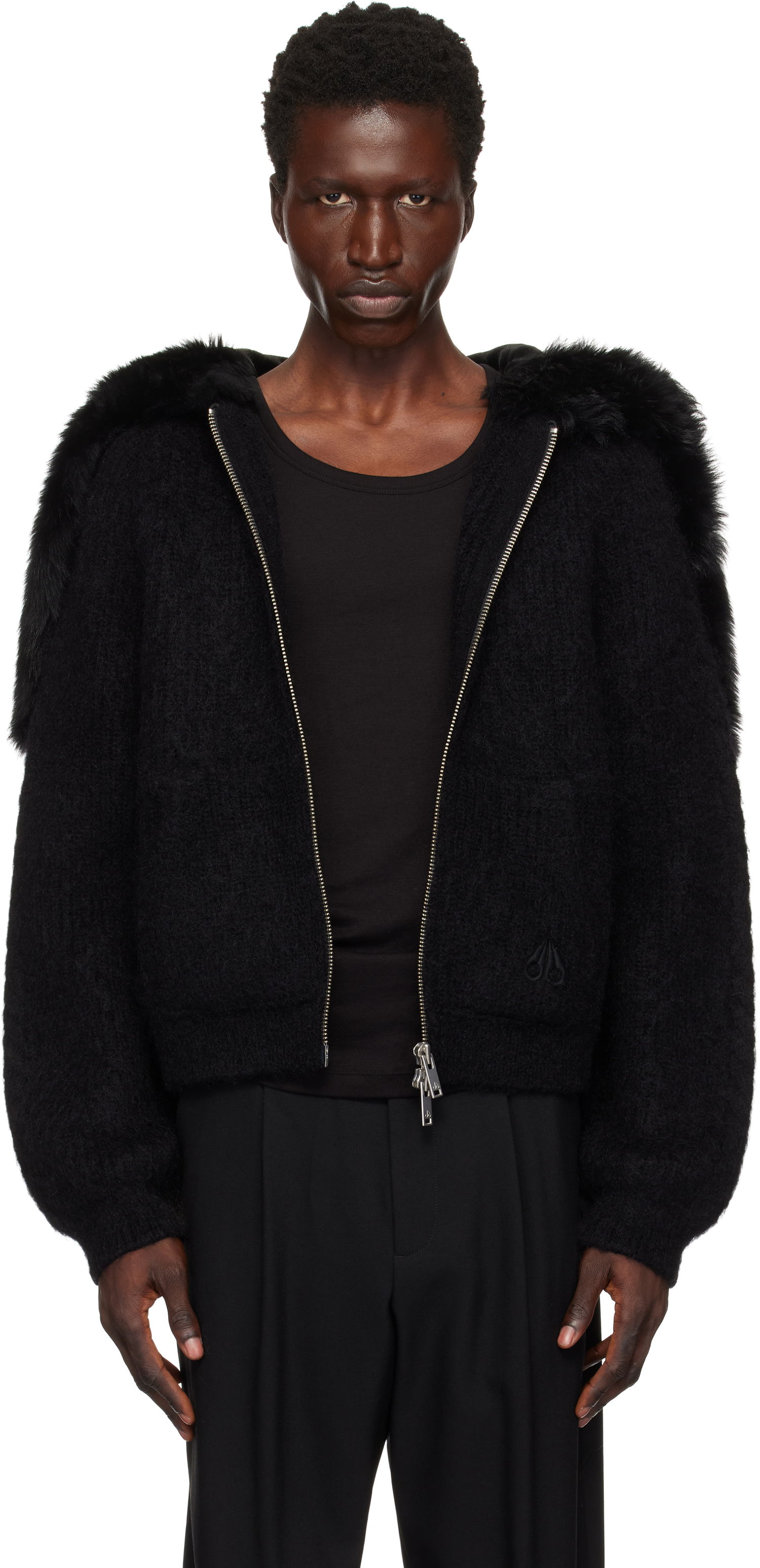 Sweatshirt Moose Knuckles Faux Fur Trim Knit Hoodie Svart | M34MK682, 0