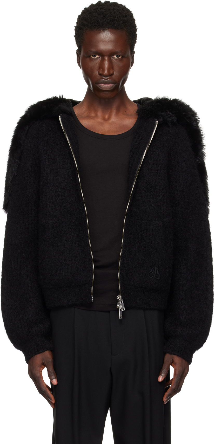 Sweatshirt Moose Knuckles Faux Fur Trim Knit Hoodie Svart | M34MK682