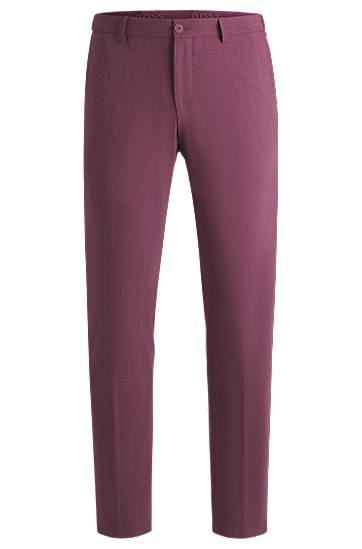 Byxor BOSS Slim-Fit Micro-Patterned Stretch Suit Trousers Purpur | 50535040