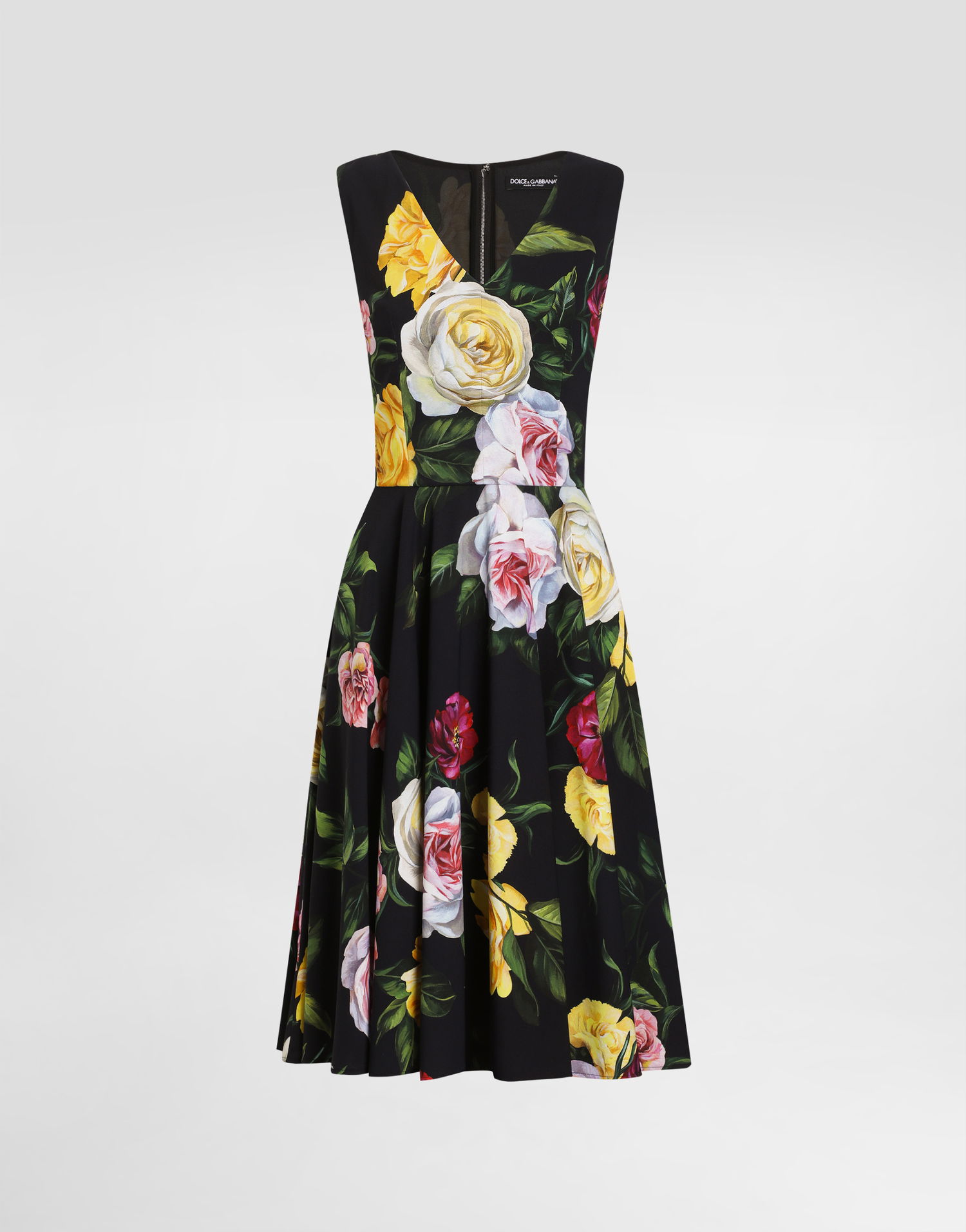 Klä Dolce & Gabbana Dolce & Gabbana Peony and Rose Print Cady Midi Dress Svart | F6TLCTFSRPHHN5IY, 0