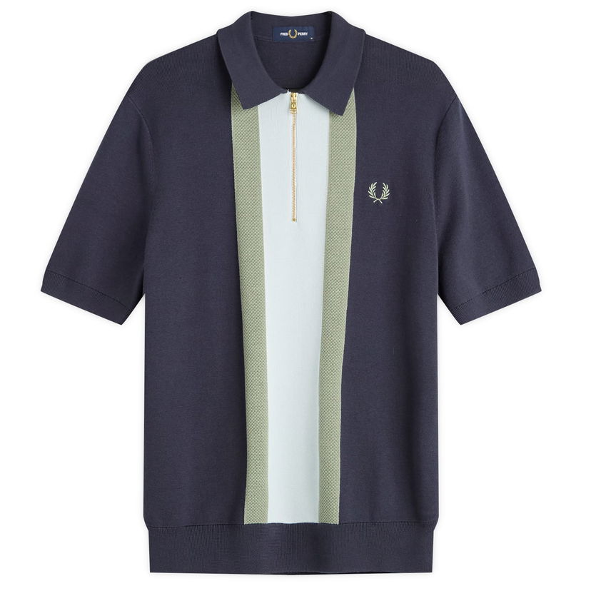 Polotröja Fred Perry Textured Stripe Knitted Zip Polo Shirt Mörkblå | K1342-738