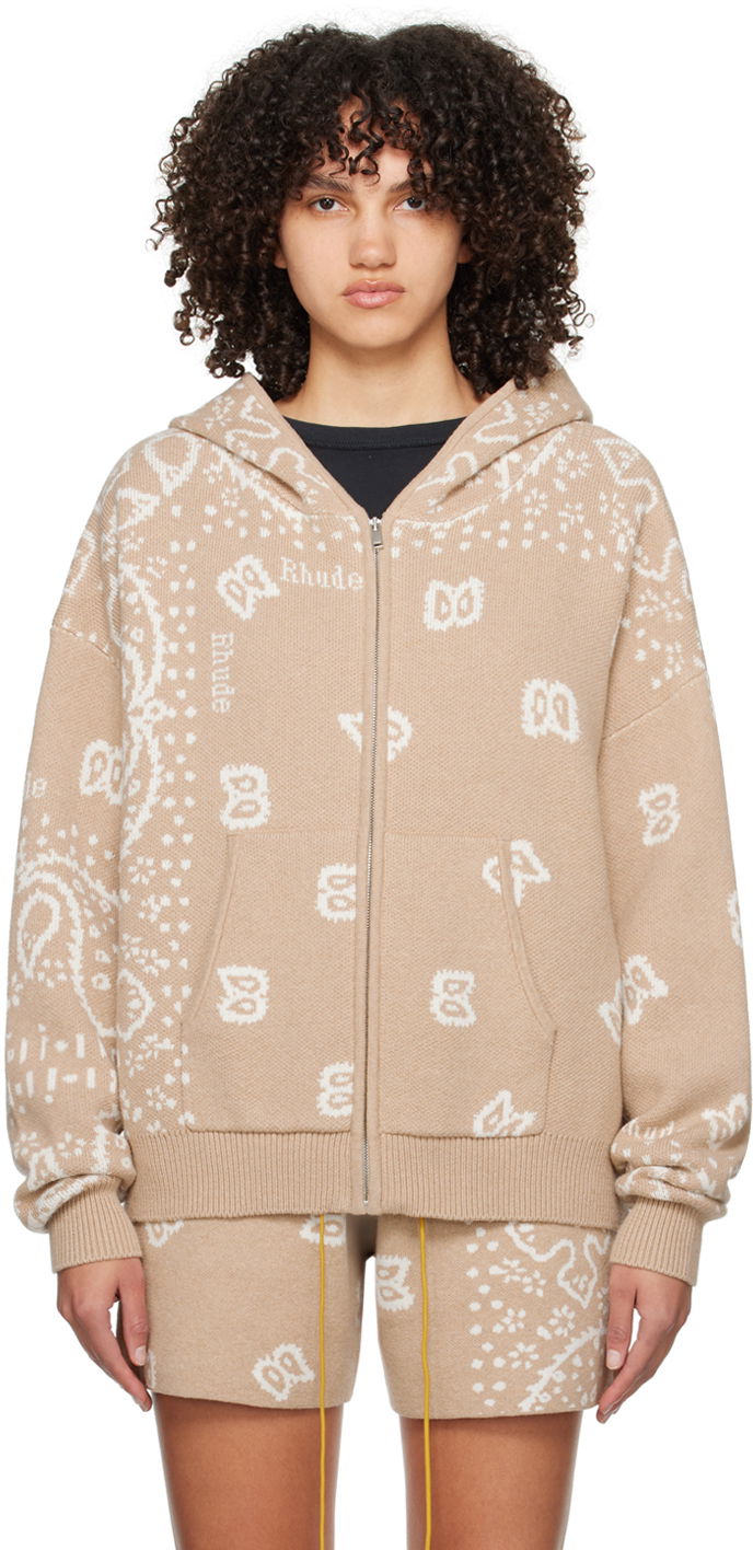 Sweatshirt Rhude Jacquard Hoodie Beige | RHPS24SW02973517