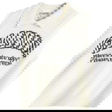 Sweater GANNI GANNI Graphic Wool Mix Collar Vest Vit | K2463-135, 0