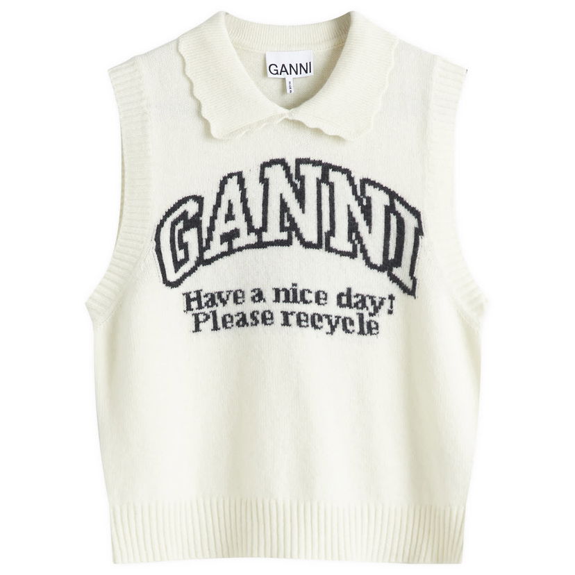 Sweater GANNI GANNI Graphic Wool Mix Collar Vest Vit | K2463-135