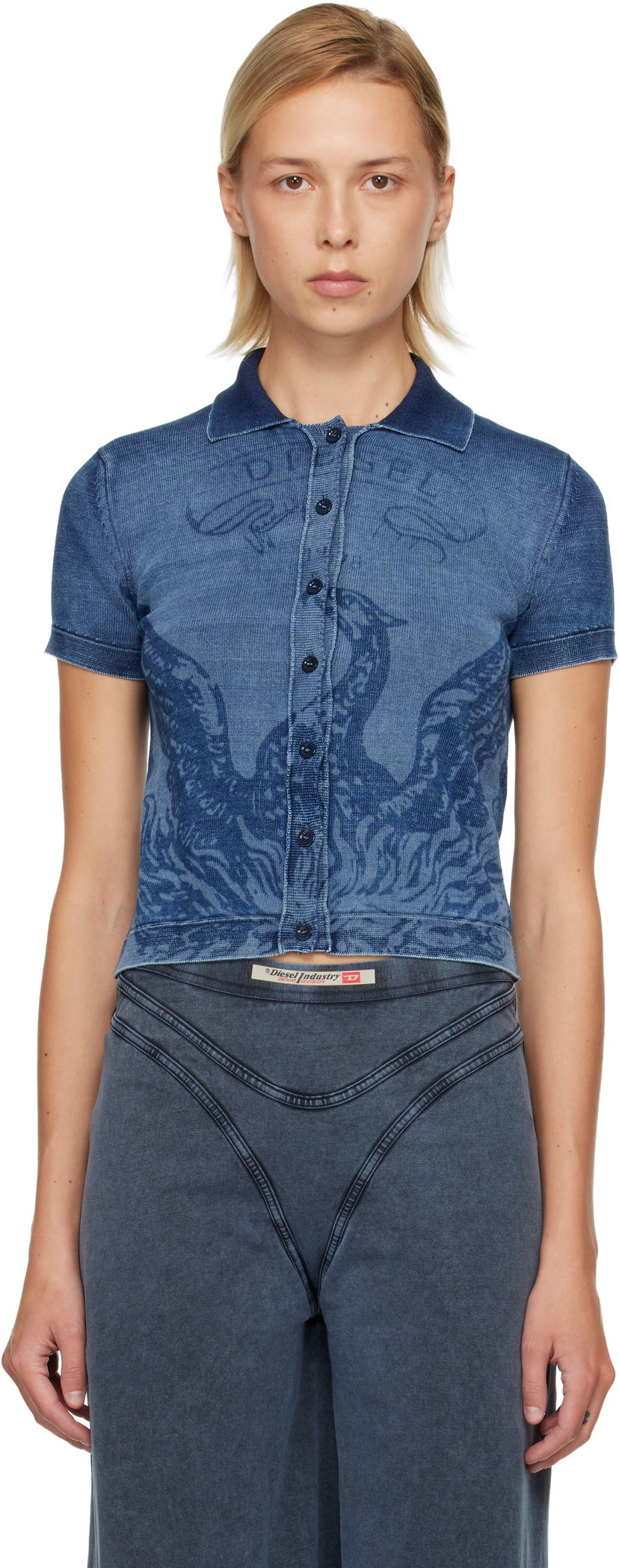 Polotröja Diesel Graphic Rib Knit Cropped Polo Blå | A18863 0BJBS