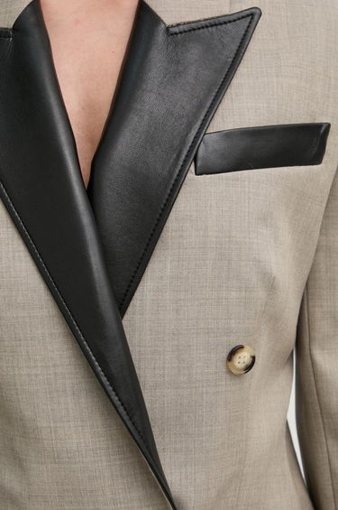 Jacka Nanushka Double Breasted Blazer with Faux Leather Trim Beige | NW24FWJK36770, 4