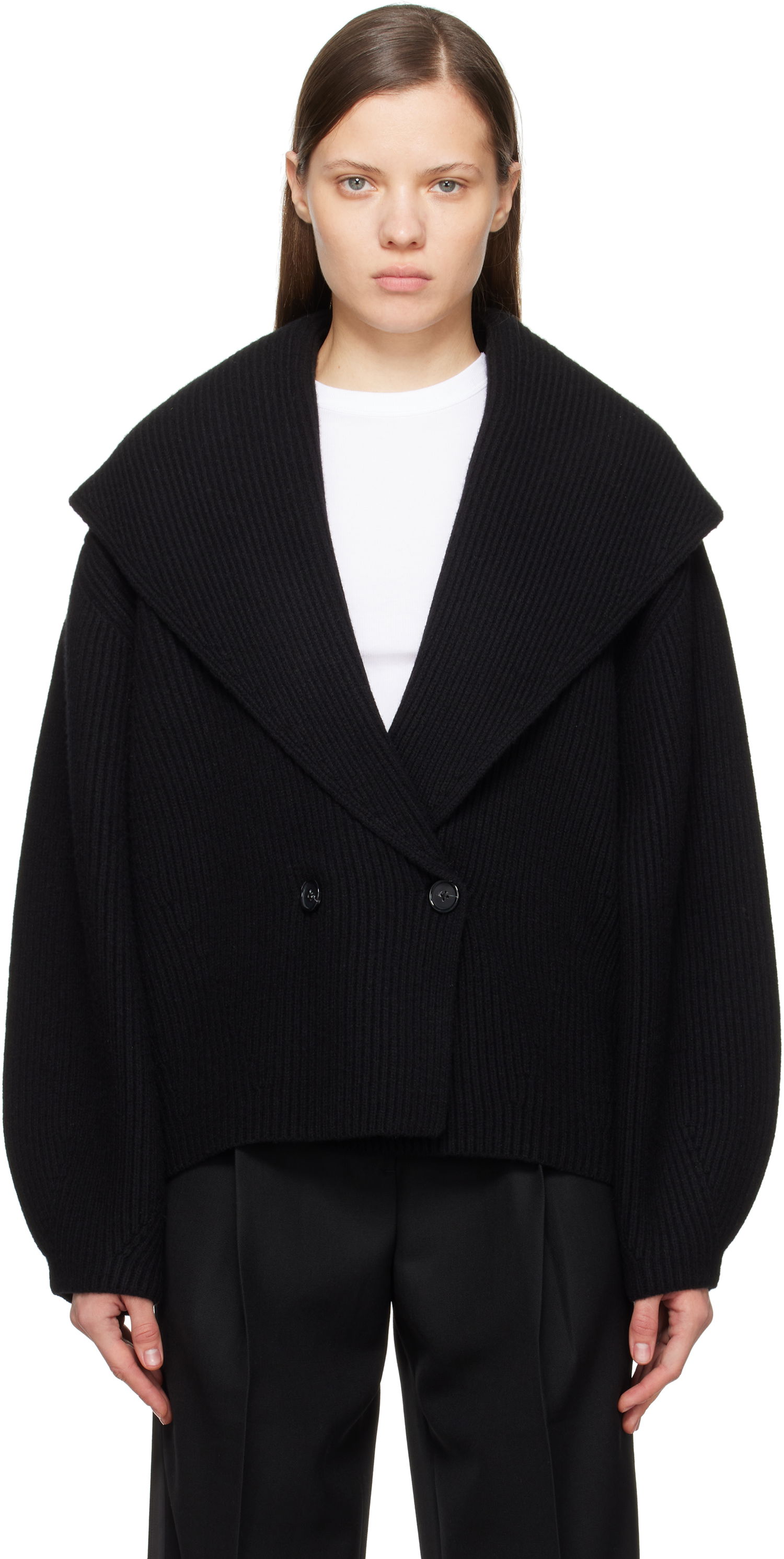 Sweater TOTEME TOTEME Shawl-Lapel Knit Cardigan Svart | 251-WRT4354-YA0110, 0