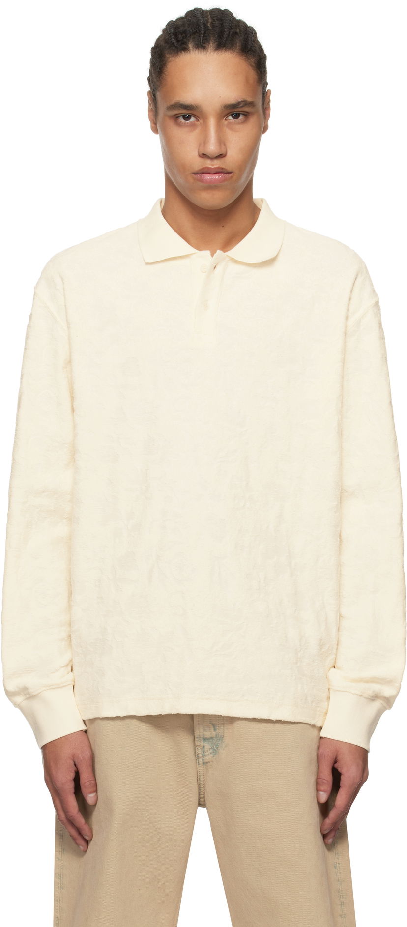 Polotröja Soulland Soulland Robert Plush Long Sleeve Polo Vit | 51000-1308
