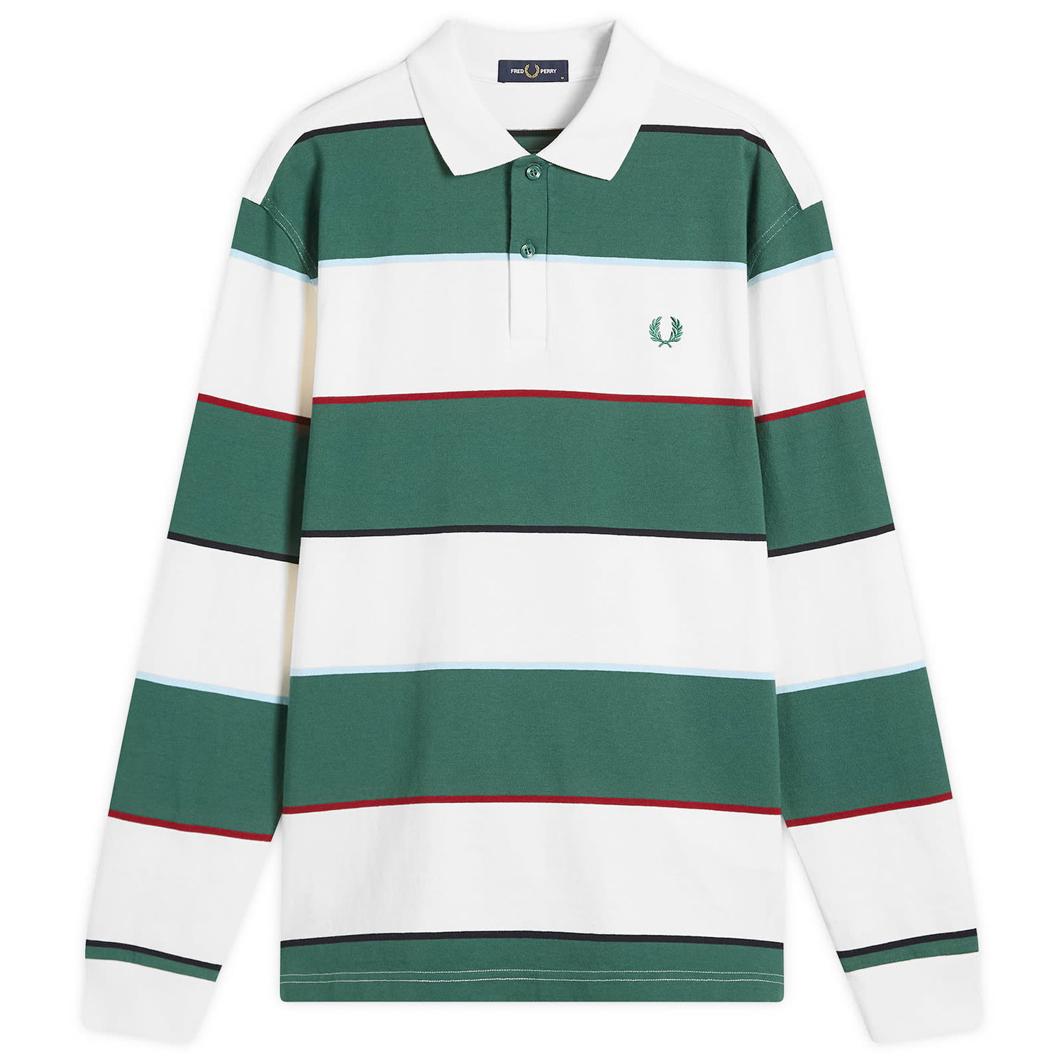 Polotröja Fred Perry Fred Perry Heavyweight Striped Long Sleeve Polo Shirt, Size Large Grön | M1728-129, 1