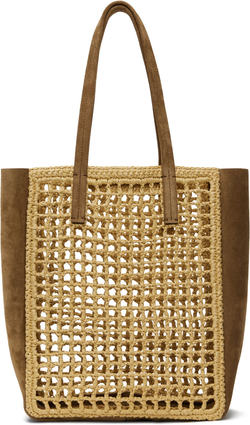 Tygpåse Khaite KHAITE Small Zoe Raffia and Suede Tote Brun | H1039-724