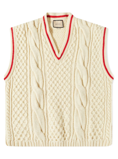 Väst Gucci Cable Knit Wool Vest Beige | 673687-XKB22-9118