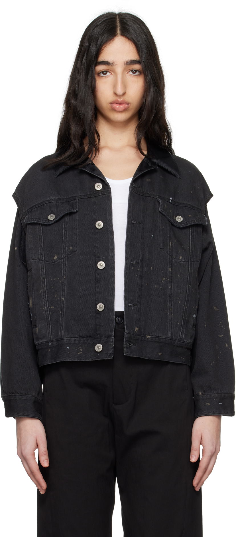 Jacka Maison Margiela MM6 Maison Margiela Splatter Effect Denim Jacket Svart | S62AN0150 M30011