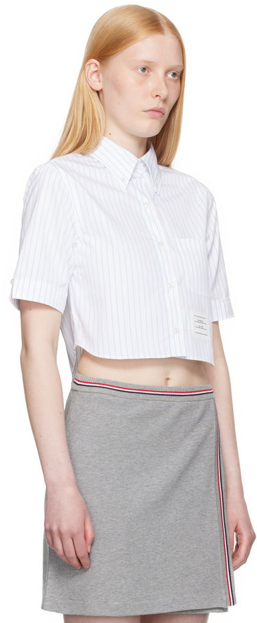 Skjorta Thom Browne Thom Browne Pinstripe Poplin Cropped Short Sleeve Shirt Vit | FLL205A-F0916, 1