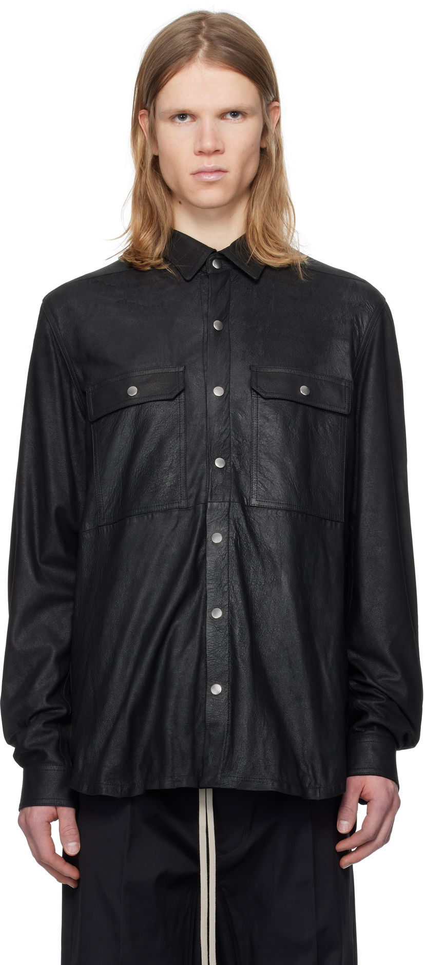 Skjorta Rick Owens Rick Owens Hollywood Megablister Lamb Leather Overshirt Svart | RU01E5729 LBA