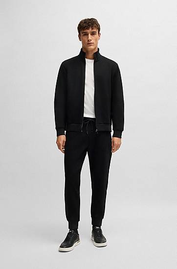 Sweater BOSS Regular-Fit Stretch Cotton Zip-Up Sweatshirt Svart | 50532755, 1