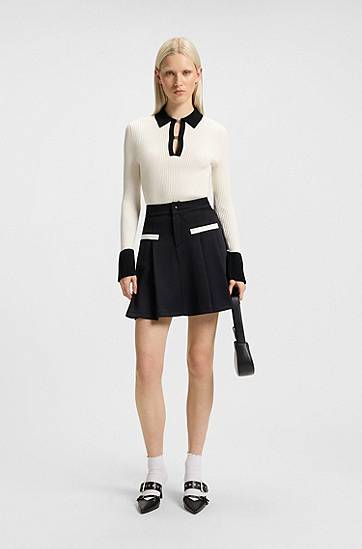 Polotröja BOSS Knit Polo Shirt with Contrast Collar and Cuffs Vit | 50542608, 1