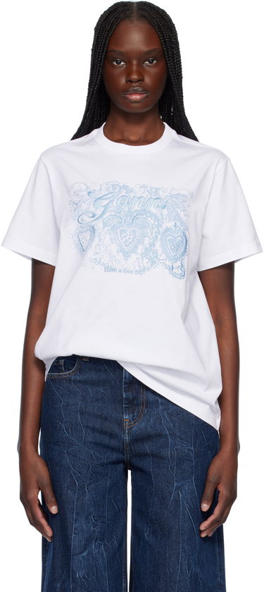 T-shirt GANNI GANNI Jersey Tattoo Lace T-Shirt Vit | T4158, 0