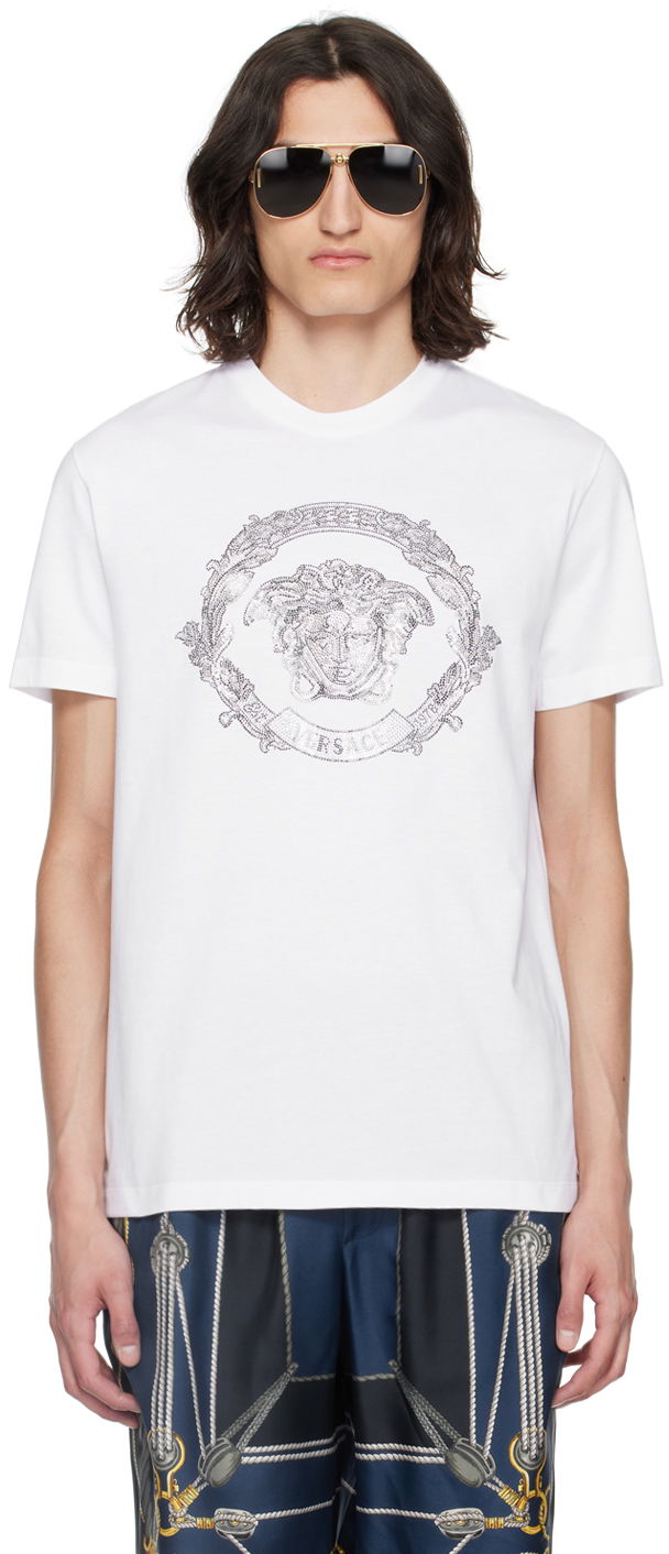 T-shirt Versace White Medusa Cartouche T-Shirt Vit | 1013944_1A10848