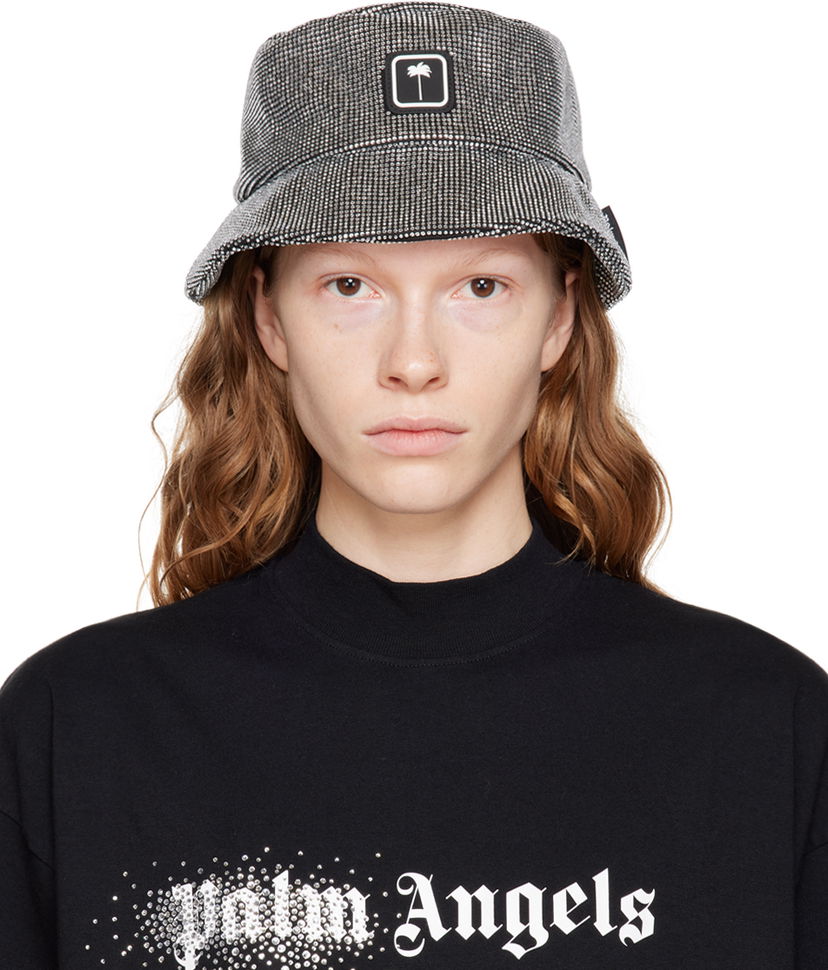 Hatt Palm Angels Rhinestone Bucket Hat Svart | PWLA022F22FAB0031072
