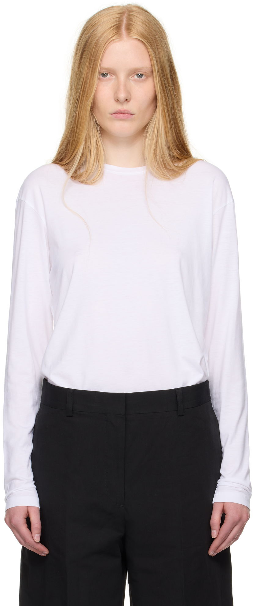 T-shirt TOTEME TOTEME Classic Long Sleeve T-Shirt Vit | 253-WRT0588-FB0419