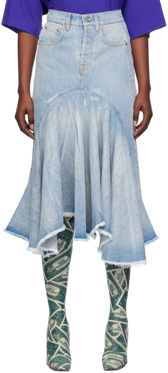 Kjol VETEMENTS Flared Denim Midi Skirt Blå | WE64SK700N