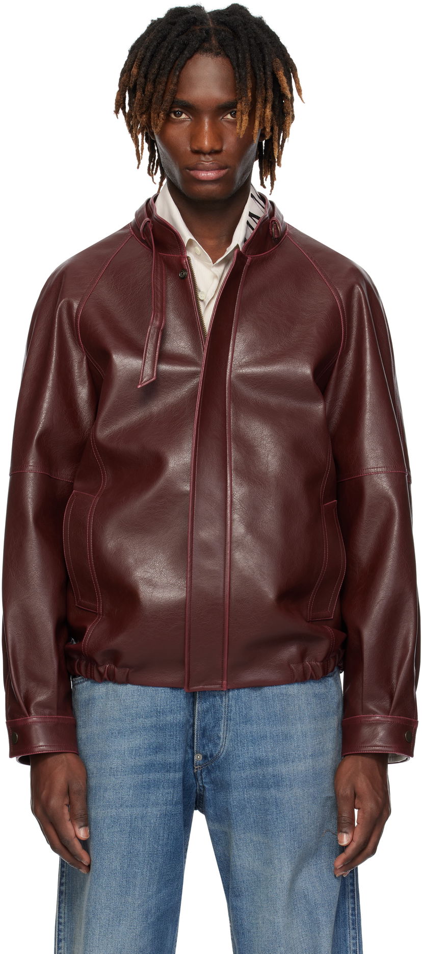 Bomberjacka Maison Margiela MM6 Maison Margiela Sports Faux-Leather Jacket Bourgogne | SH2AM0023 M35455