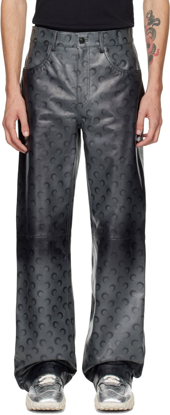 Byxor Marine Serre Marine Serre Moon Airbrushed Leather Pants Svart | MPA013A CLEA0050