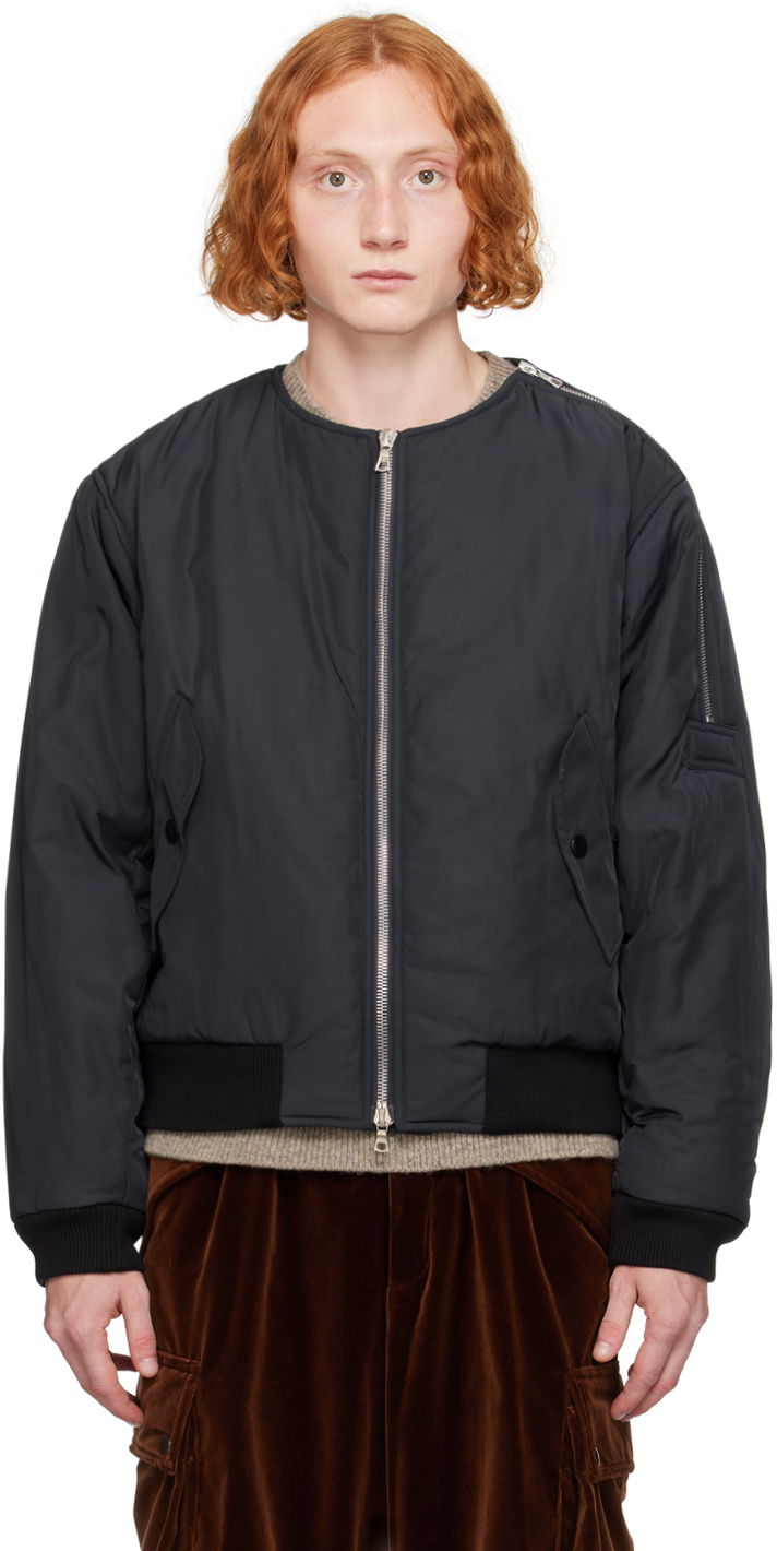 Bomberjacka Dries Van Noten Navy Collarless Bomber Jacket Svart | 242-020527-9196