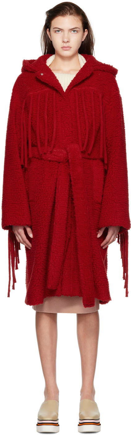 Rockar Stella McCartney Stella McCartney Women's Hooded Teddy Coat Röd | 6800063AU606