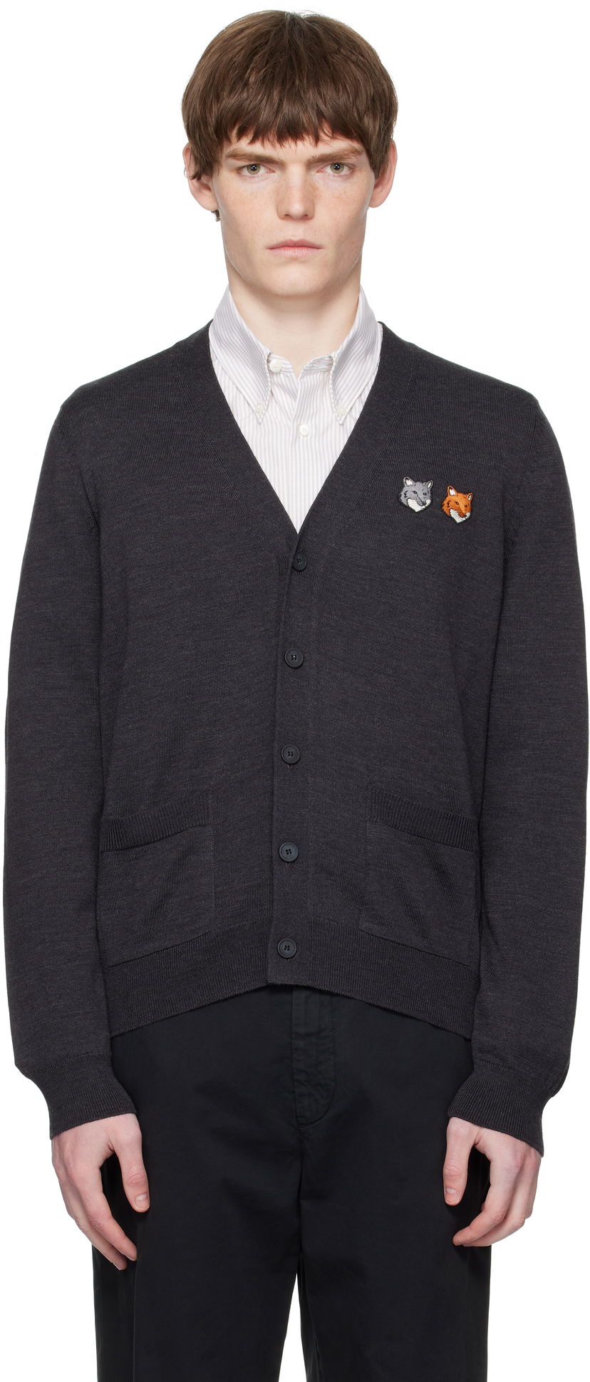 Sweater MAISON KITSUNÉ Double Bold Fox Head Patch Regular Cardigan Grå | OM051CFKT1036