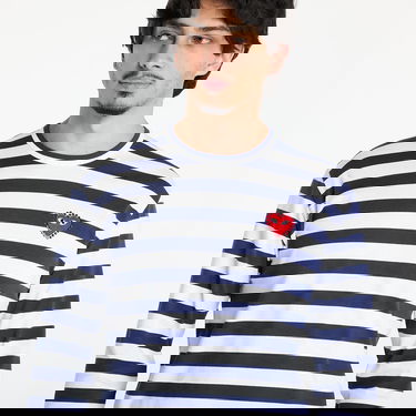 T-shirt Comme des Garçons Comme des Garçons PLAY Stripe Emblem Long Sleeve T-Shirt with Rhinestone Mörkblå | AX-T805 NAVYxWHITE, 1