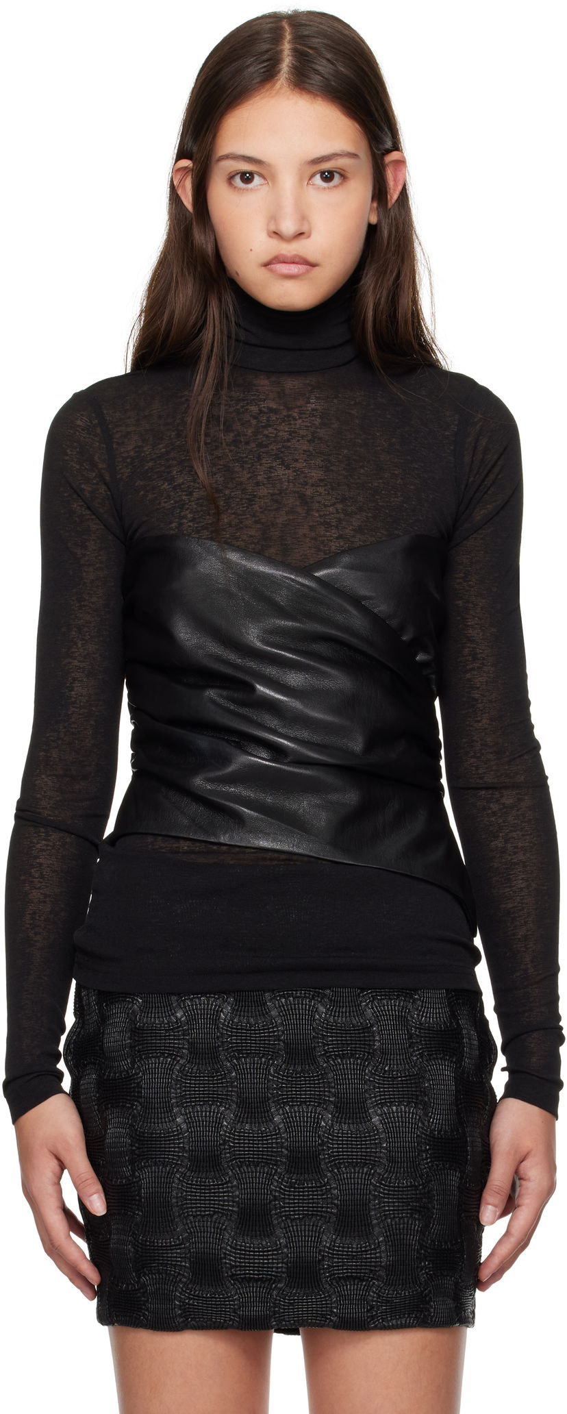 Sweater Nanushka Nanushka Kynlee Vegan Leather Turtleneck Top Svart | NW24FWTP33600