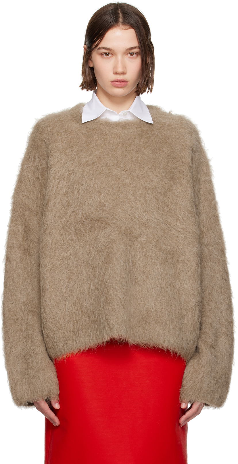 Sweater TOTEME Boxy Alpaca Knit Sweater Beige | 244-WRT873-YA0106